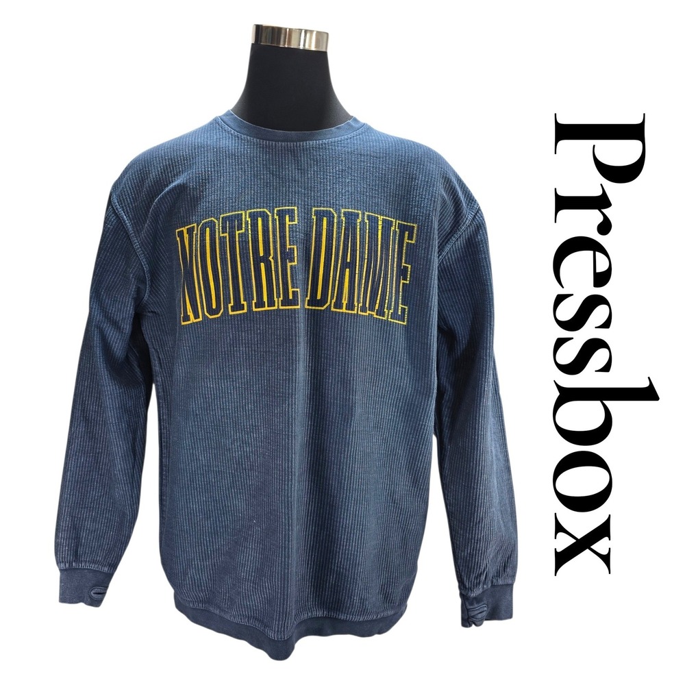 Pressbox Notre Dame Sweatshirt XL Navy Blue Cotton Comfy Cord Ribbed Pullover
